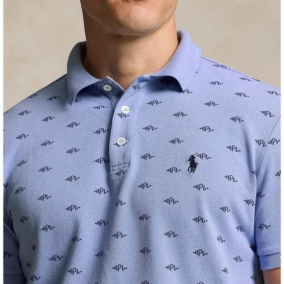 Polo Ralph Lauren Men's Classic Fit Stretch Monogram Polo‎ Shirt Blue LARGE NEW